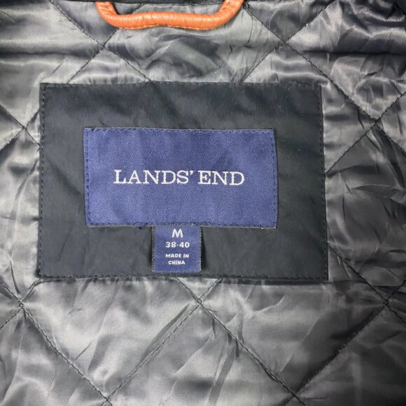 Lands' End Quilted Jacket Men's Medium Black Primaloft Insulation Snap Field - Picture 6 of 10